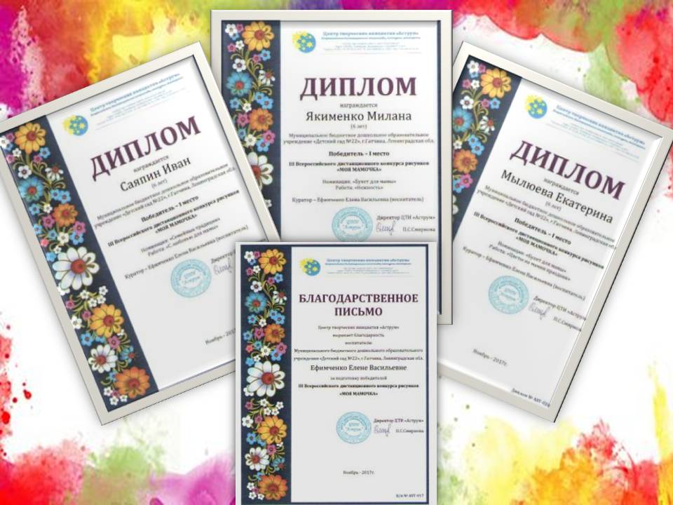 Дипломы победителей конкурса "Моя мамочка"
